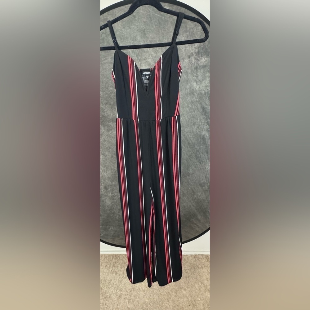 Express Black Red White Striped Wide Leg Jumpsuit XS